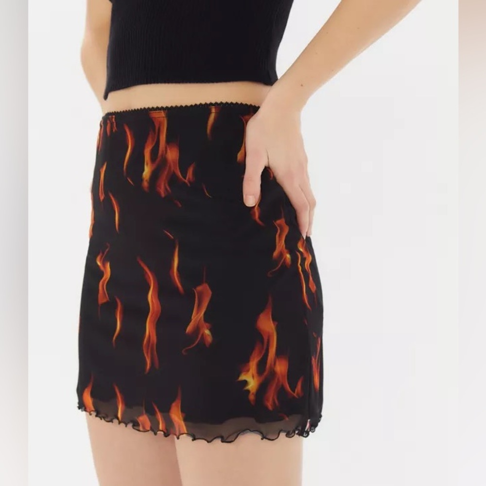 Urban Outfitters Flame Print Mesh Mini Skirt